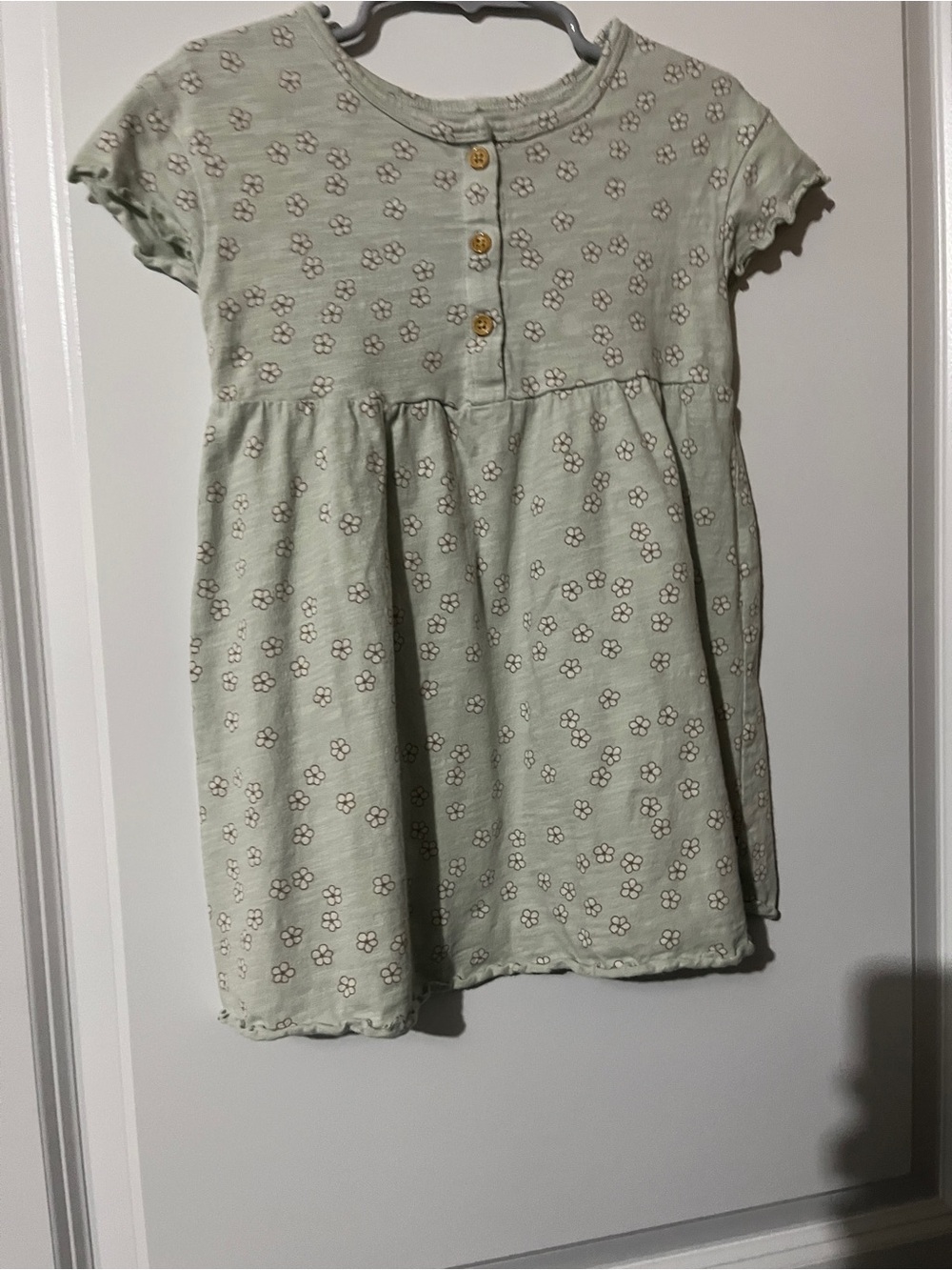 Girls' Short-Sleeve Floral Casual Dress in Mint Green